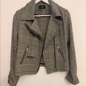 Black & white trendy plaid moto jacket